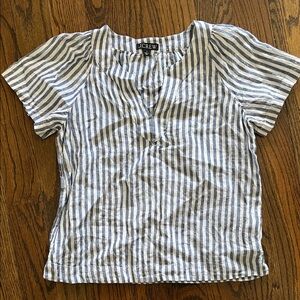 J. Crew Navy and White Striped Linen Blouse S Small